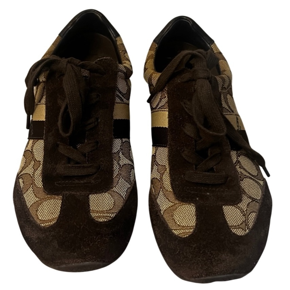 EUC - COACH Kelson Suede Jacquard Signature Canvas Women’s Sneakers Sz 7.5 B